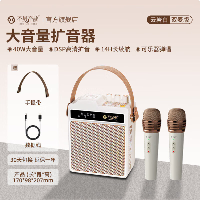 不见不散N5小蜜蜂扩音器教师专用礼物大音量无线话筒麦克风户外导游演讲开会K歌乐器弹唱喇叭音响 云岩白【无线手持麦+无线手持麦】