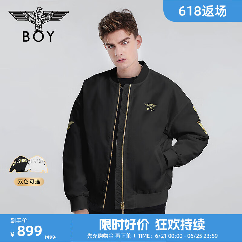 BOY LONDON【倫敦塔橋】短款棉服情侶冬仿燙金潮流棉衣外套N29008 黑色 XL