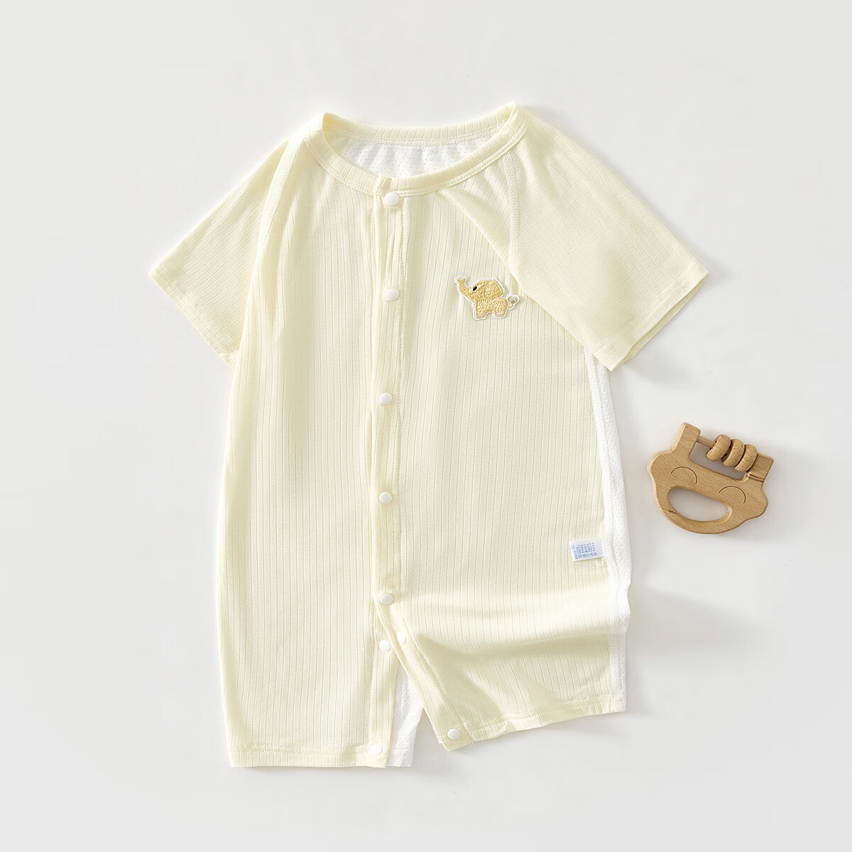 AMI婴儿夏季衣服连体衣薄款新生儿爬服夏天短袖宝宝夏装哈衣睡衣a类 纯黄小象-天丝短袖连体 73cm