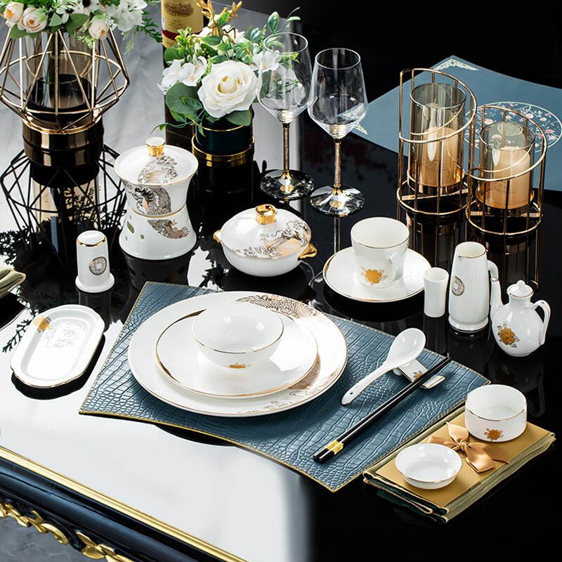 相惠满汉全席酒店用品摆台餐具套装圆桌家宴婚宴酒席骨瓷餐具套装定制