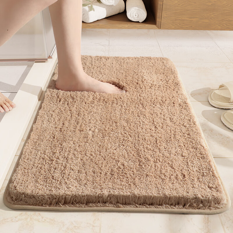 華旭加厚浴室地墊秋冬吸水衛生間門(mén)口腳墊衛浴地毯防滑洗手間門(mén)墊 駝色【超厚超密金絲絨】 50x80cm【主圖尺寸】