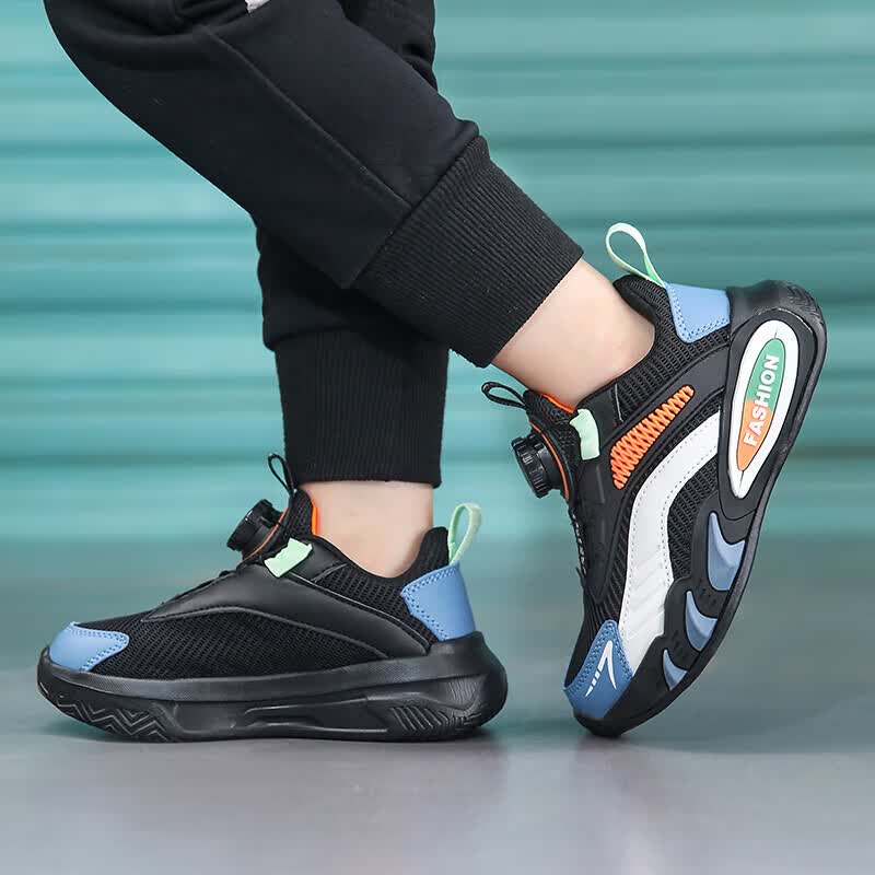 贝天熊男女童儿童运动鞋2025秋冬款男孩网面女鞋透气旋钮扣学生革面童鞋 K111黑桔【春秋双网】 29 内长18.4/脚17.4