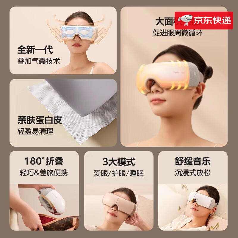 倍轻松（breo）眼部按摩仪热敷缓解眼睛疲劳黑眼圈按摩器智能护眼仪眼罩新款 【蛋白皮版】白色
