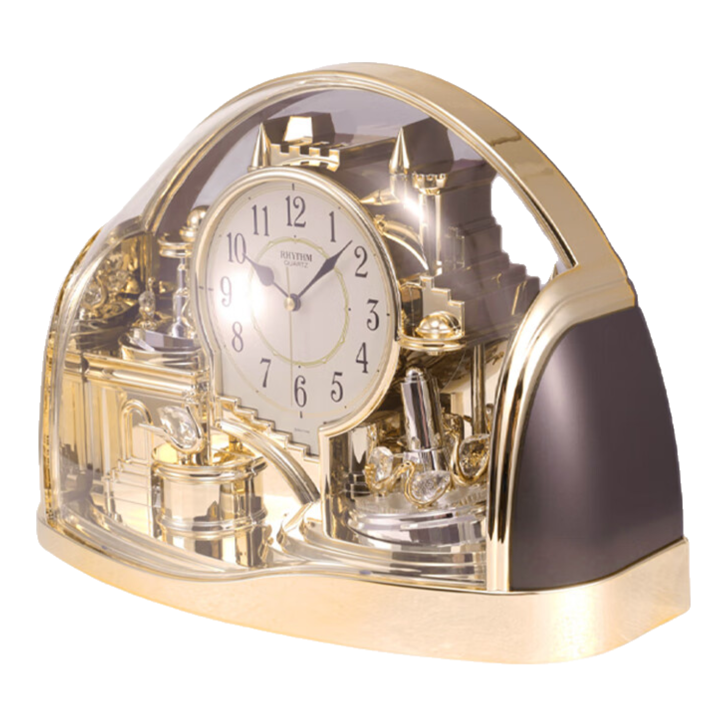 麗聲水晶天鵝旋轉城堡豪華座鐘客廳高端臺式2025新款家用靜音臺鐘復古