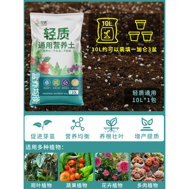 花諾營養(yǎng)土養(yǎng)花通用型種菜專用種花土壤有機(jī)花肥家用盆栽花卉種植花土 通用型輕質(zhì)有機(jī)營養(yǎng)土10L【新手
