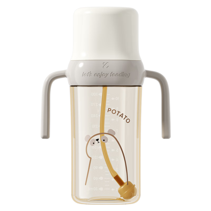 小土豆（potato）嬰兒奶瓶PP兒童吸管水杯自帶重力球吸嘴9個(gè)月以上 300ml奶白咖