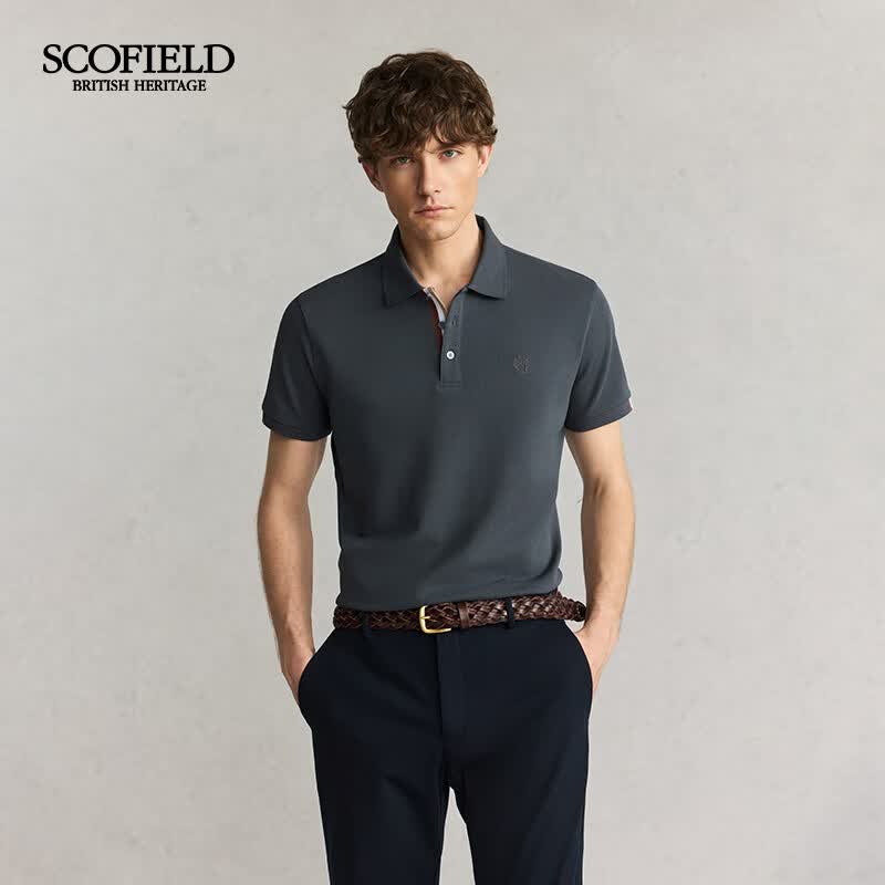 Scofield男士25年夏季新款商务休闲含桑蚕丝棉质透气翻领POLO衫 深灰色 L (175)
