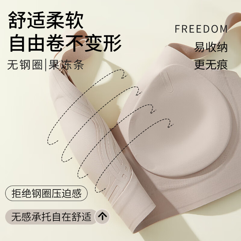 古今内衣女大胸显小无钢圈无痕提拉上托防下垂收副乳文胸罩 莲灰 M 推荐体重90-105斤