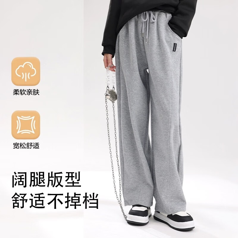 猫人女童裤子秋季新款儿童秋装休闲长裤中大童春夏季运动宽松卫裤 黑色直筒 160