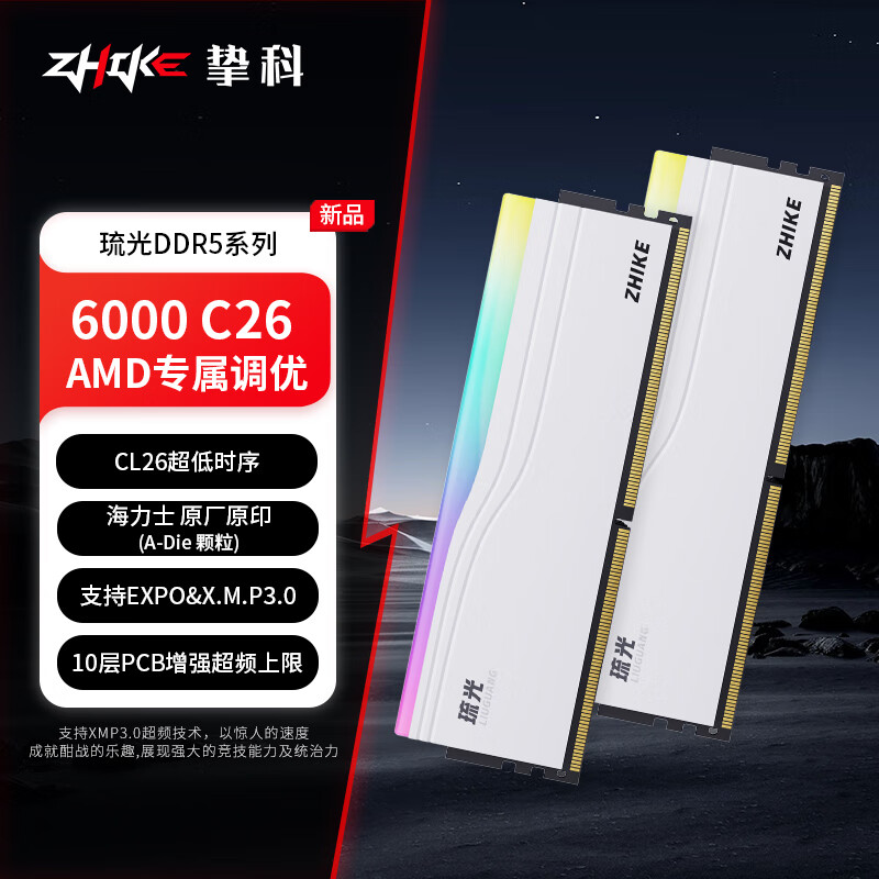 挚科（ZHIKE）DDR5台式机电脑内存条 琉光RGB 32G(16Gx2) 6000 C26