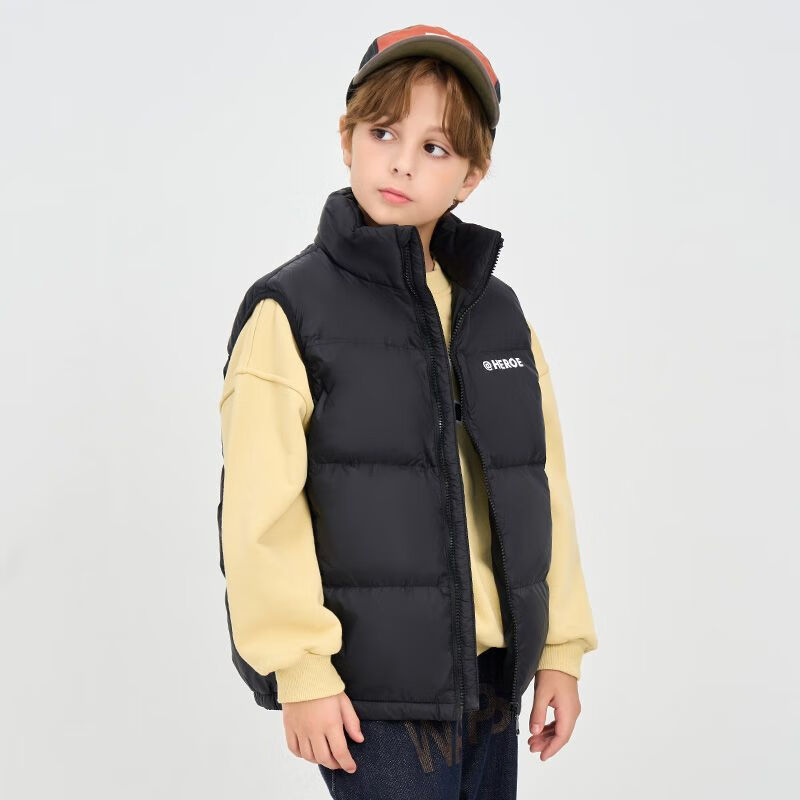 雅鹿2025新款儿童羽绒马甲男童女童中大童洋气加厚背心外穿秋冬季 黑色 140 cm