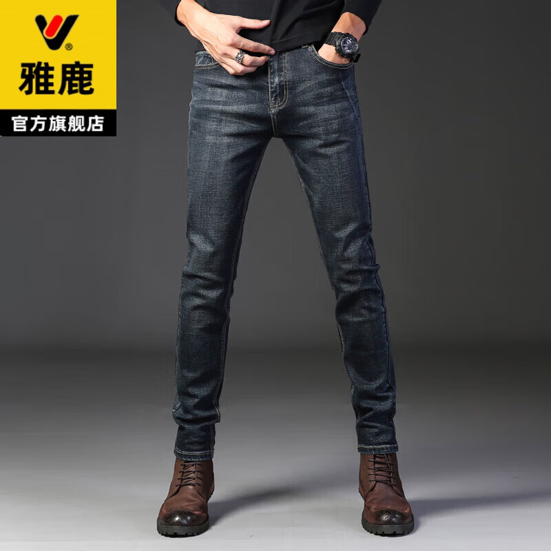 百亿补贴：雅鹿牛仔裤男加绒加厚韩版时尚潮流休闲修身小脚裤子男士直筒商务男裤 816黑色 常规 33 推荐145-160斤 57元