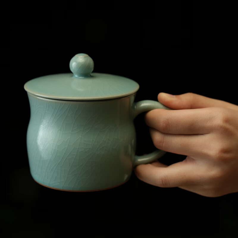 汝誉天下汝窑茶具茶杯办公杯会议杯玉龙杯清凉寺汝官窑泡茶杯汝州汝瓷开片 玉龙杯