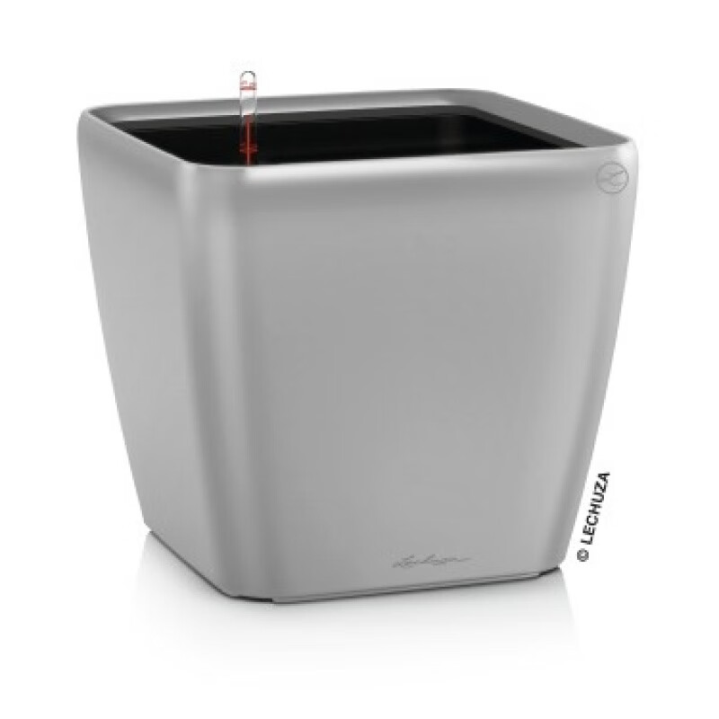 LECHUZA德國進口花盆桌面方形用樹脂自動吸水綠植家用quadro 21 金屬銀色 樹脂_22.5CM口徑