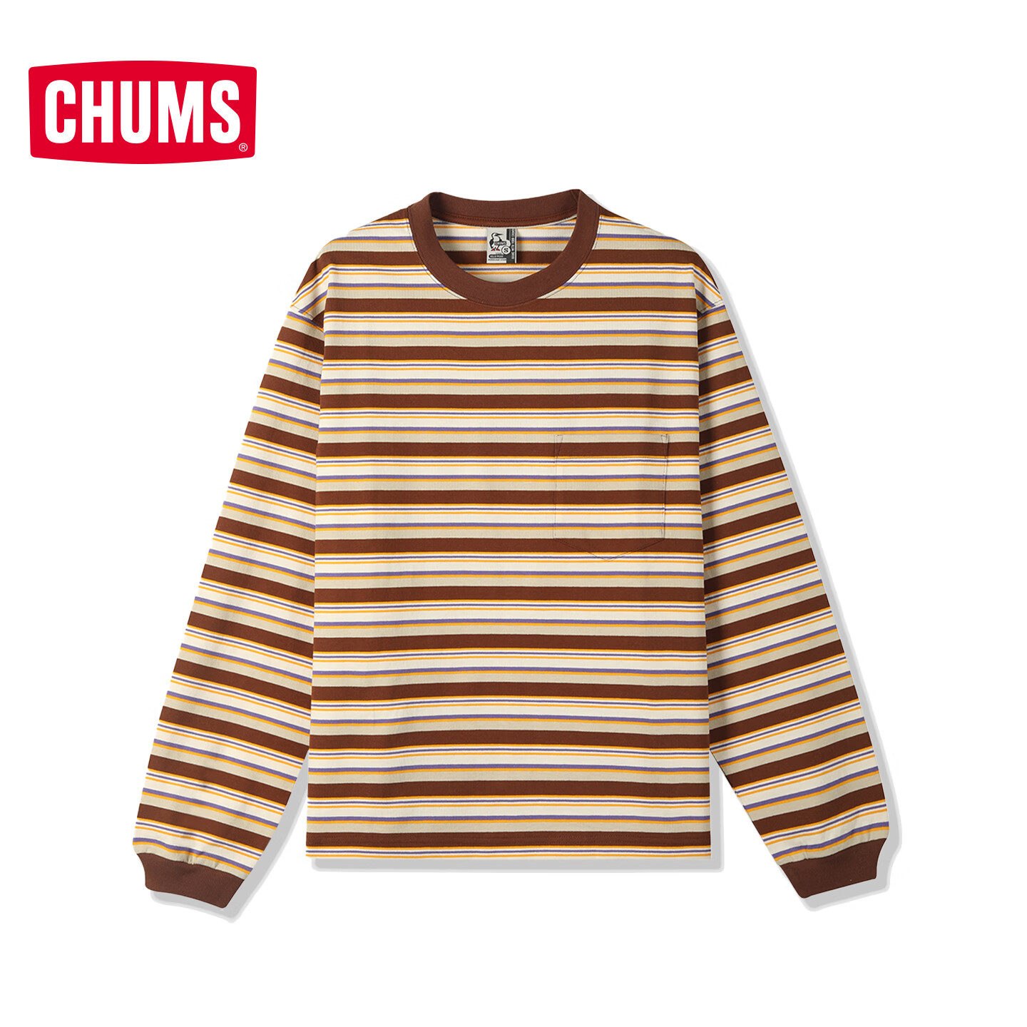 CHUMS洽洽鸟条纹美拉德卫衣户外运动重磅棉男女圆领宽松上衣CH01-2657 棕色CH01-2657-B101 XL （180）