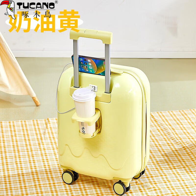 啄木鳥（TUCANO）行李箱20寸登機(jī)箱女小型輕便18寸拉桿箱結(jié)實(shí)耐用加厚箱包2025新款 奶油黃(終生配件質(zhì)保) 28英寸 (加厚+大容量)