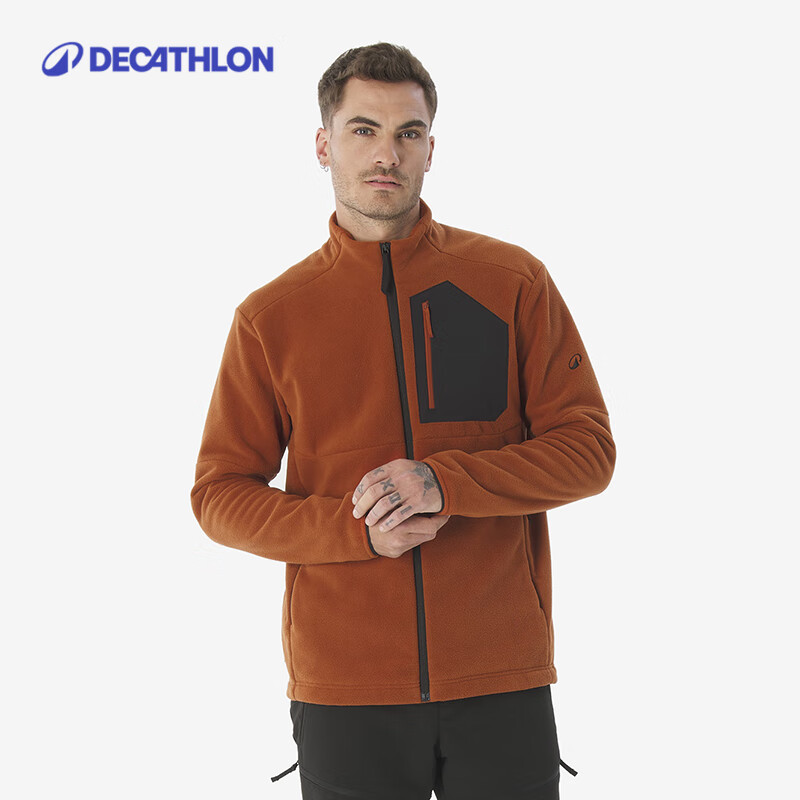 迪卡侬男士男款摇粒绒抓绒衣户外徒步夹克全拉链保暖外套 安木色 2XL