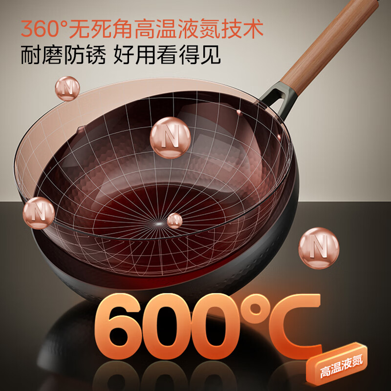 美的(Midea)炒锅铁锅不粘锅无涂层不生锈轻量防锈耐磨家用炒菜锅燃磁通用铁锅 【无锅盖】99.7%高纯精铁锅 32cm