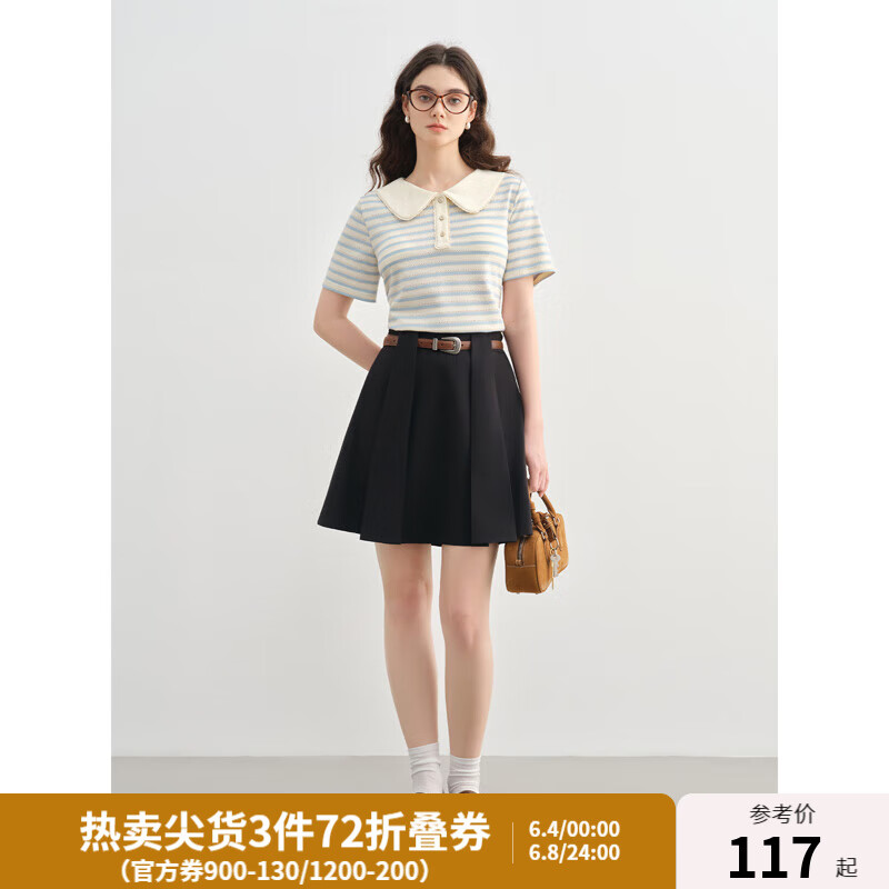 獨(dú)束大碼航海風(fēng)夏日穿搭條紋短袖2025新款POLO領(lǐng)T恤女超好看上衣 藍(lán)白條 XL （尺碼：3）
