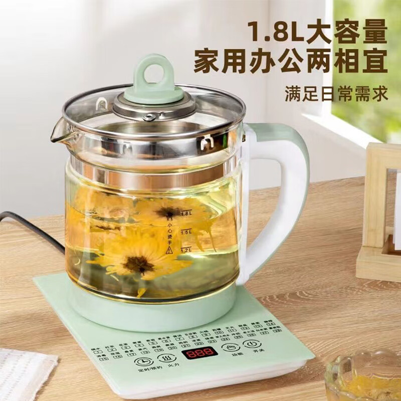 德国养生壶家用多功能电热水壶烧水花茶壶办公室煮茶器小型新款 1.8L 薄荷绿:大号容量[升级变频]