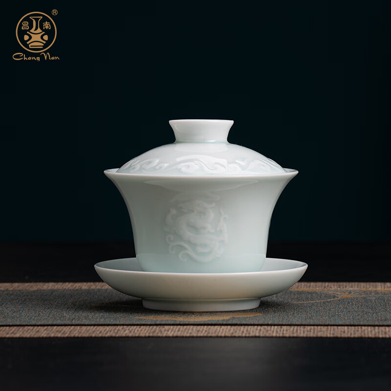 昌南（changnan）景德鎮(zhèn)昌南陶瓷蓋碗功夫茶具茶杯玉瓷龍紋蓋碗泡茶碗普洱茶 玉瓷龍紋蓋碗 170ml