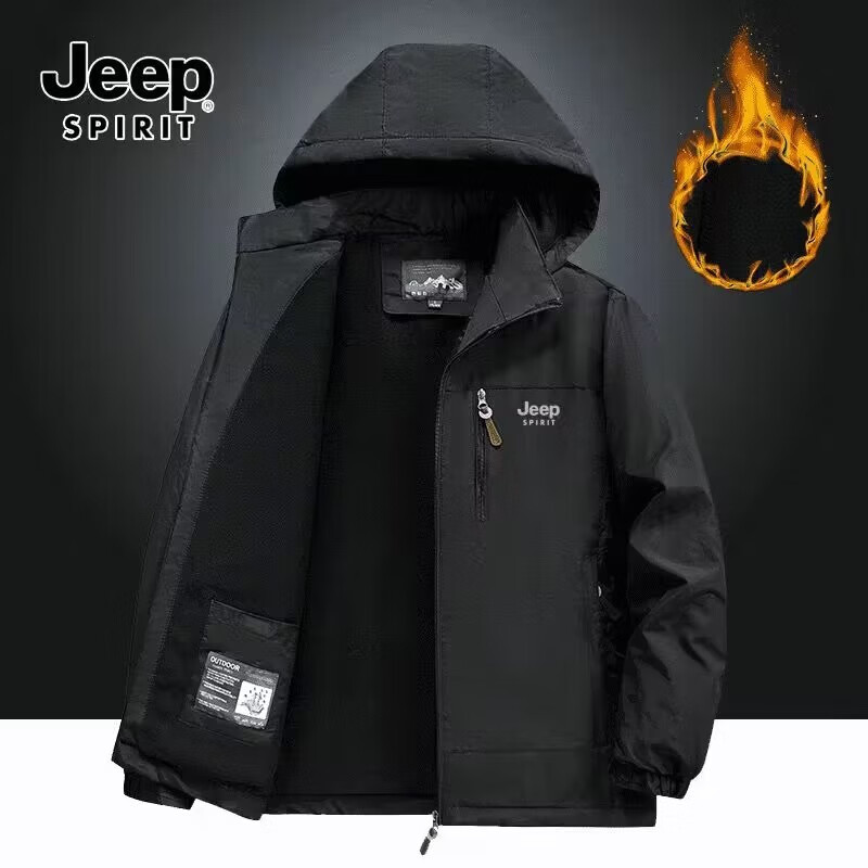 JEEP SPIRIT夹克冲锋衣冬季夹克大码休闲男士加绒加厚防风防水外套冲锋上衣 黑色 2XL(136-150)斤 京东折扣/优惠券