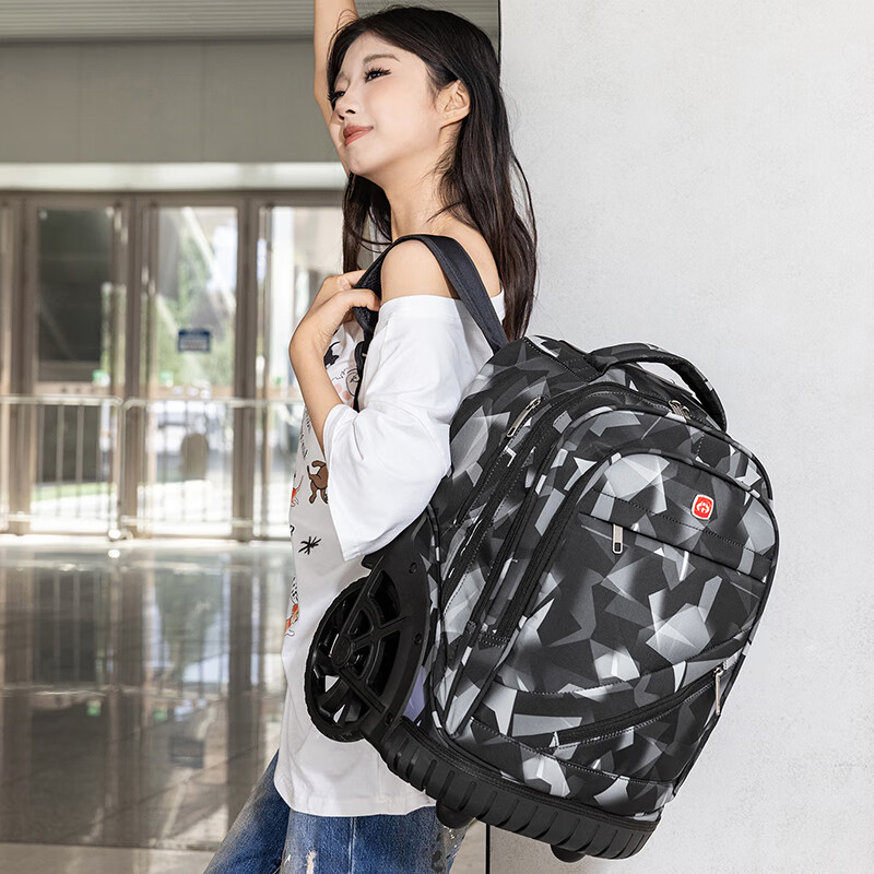 DLDELONG拉杆书包初中生高中大容量拉杆旅行包男女拉杆包学生拉杆双肩背包 双拉杆真轴承拆卸静音轮黑