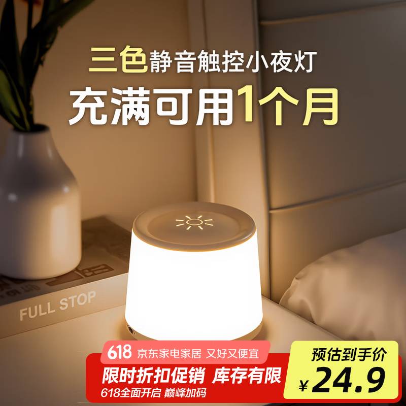 大头人（datouren）小夜灯婴儿喂奶哺乳夜灯卧室床头灯氛围睡眠起夜灯充电触摸拍拍灯