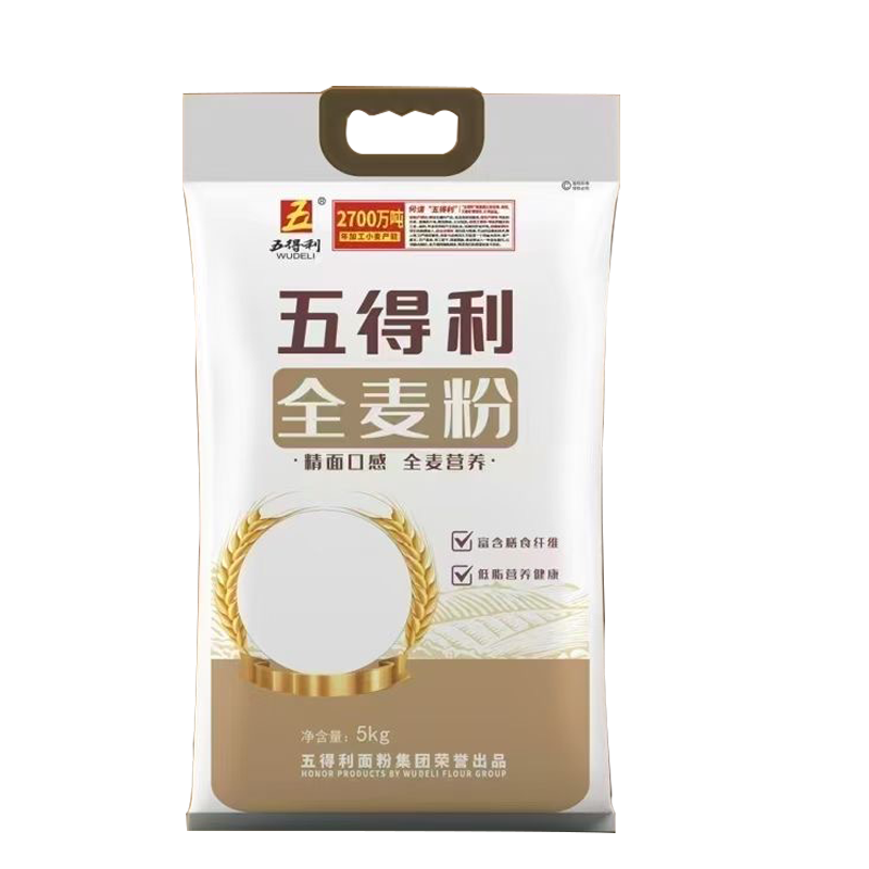 五得利面粉10斤全麦粉5kg含麸质富含膳食纤维馒头大饼低脂面粉 全麦粉5kg*1袋