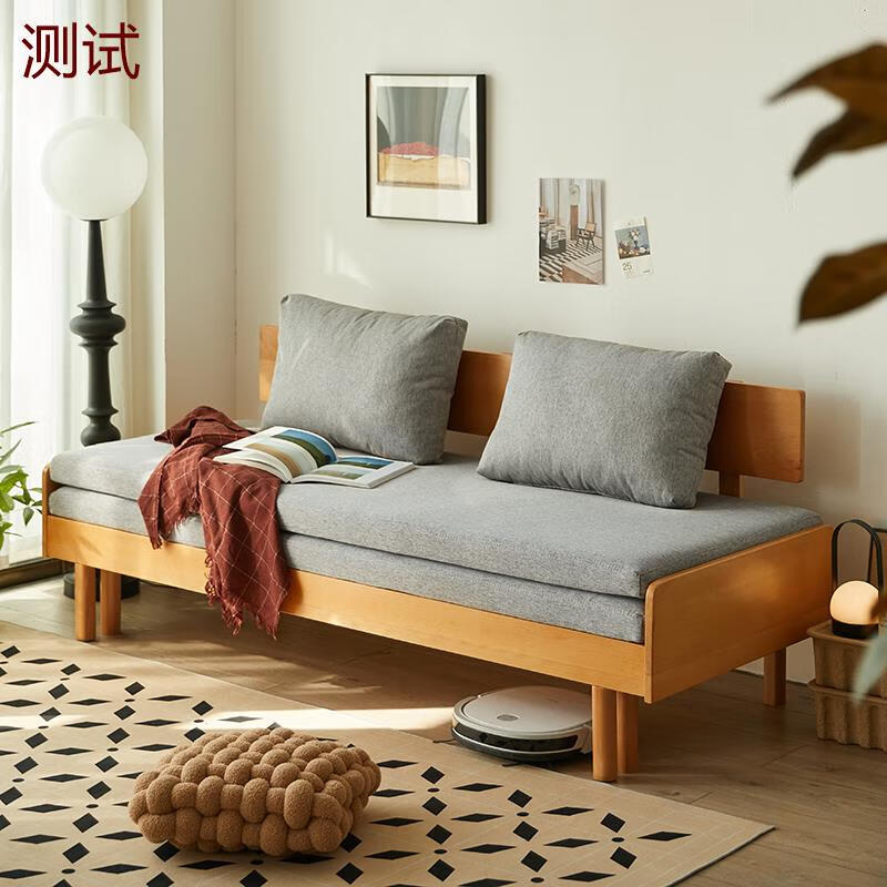 美型美酷實木沙發(fā)床客廳多功能兩用折疊抽拉式伸縮推拉床小戶型單人沙發(fā)床 實木櫻桃木色65寬(鐵藝床架)/多色拍下備注顏色 1.8米-2米