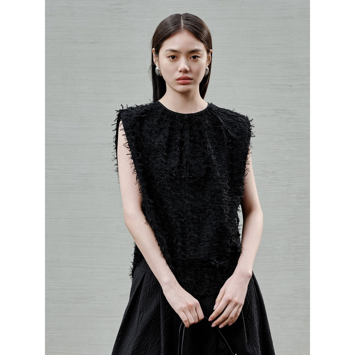 太平鸟【张婧仪同款】博主夜巴黎时尚无袖上衣显瘦长裤A1CDF2207 黑色上衣 M 160