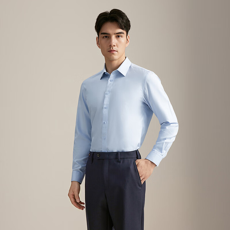 雅戈尔衬衫男士2025秋冬青年男长袖衬衫YLDP115651IBA【商场同款】 浅蓝素色斜纹YLDP115651IBA 43 (180/104A)