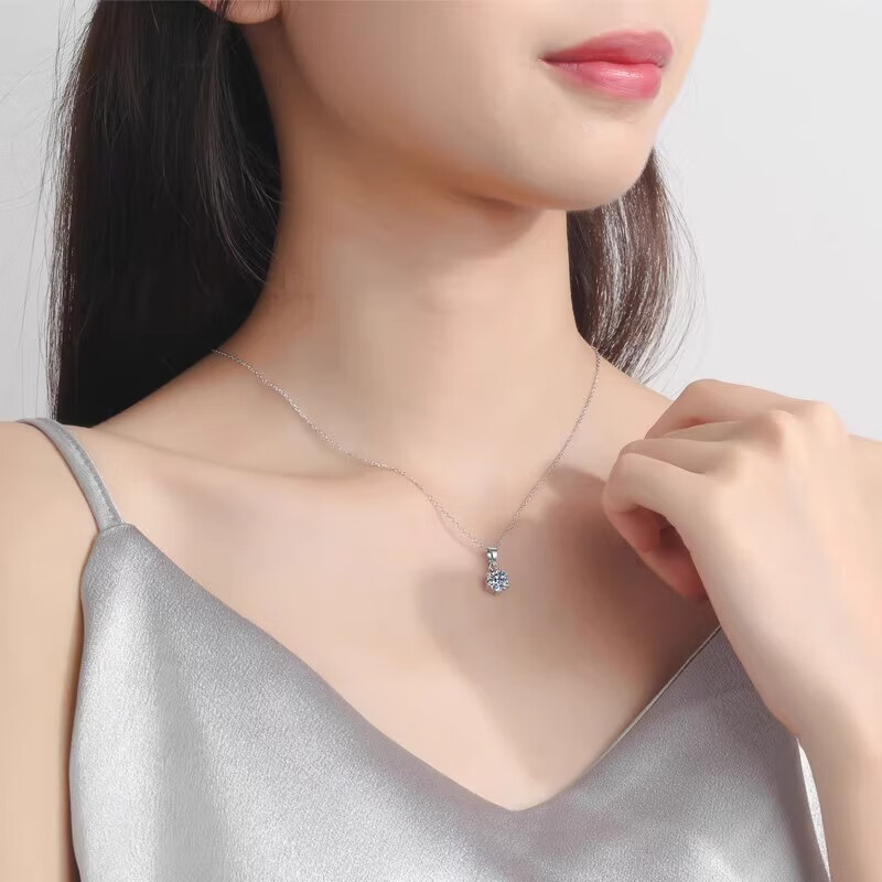 I Do铂金PT950经典六爪项链培育钻石单钻吊坠求婚订婚送老婆女友礼物 经典六爪-1克拉钻项链