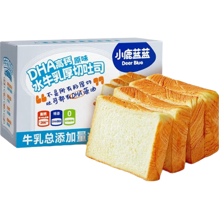 小鹿蓝蓝黄油吐司面包益生元添加含钙铁锌元素烘焙新鲜短保早餐可搭配牛奶 【原味】DHA高钙水牛乳吐司1箱/260g
