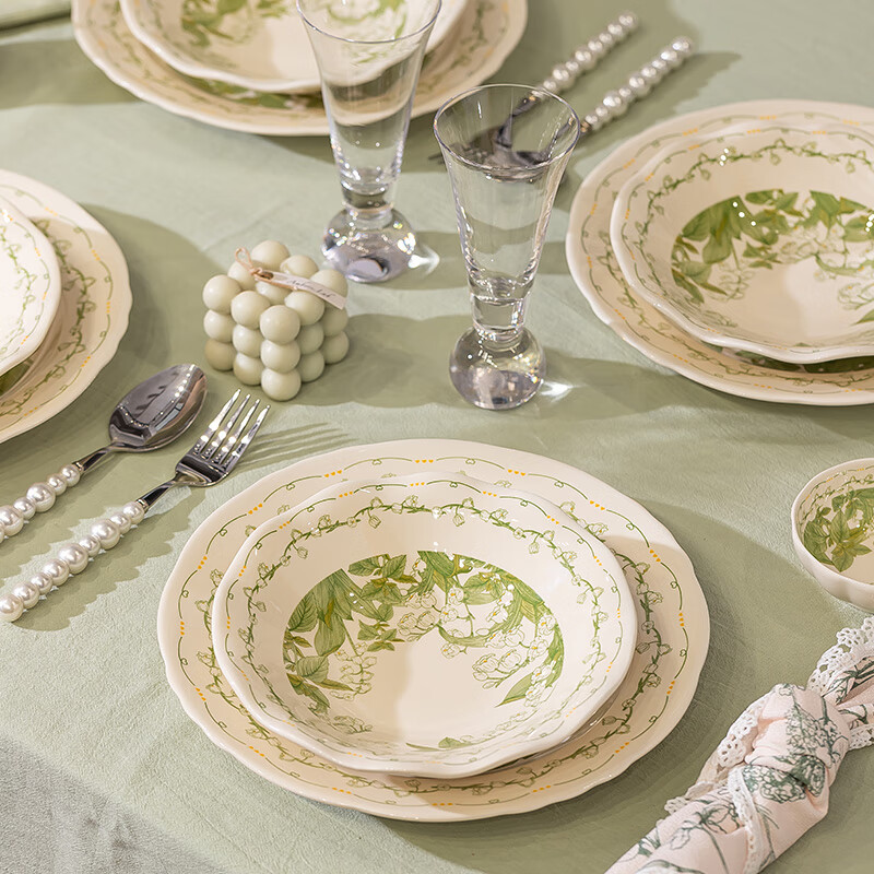 白朔碗具套装碗盘餐具整套简约高级陶瓷釉下彩餐具套装乔迁家用送礼 2人食带汤碗（不带礼盒） 9件套 【景德镇发货 胖东来同款】