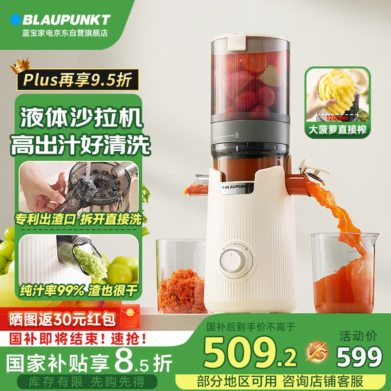 蓝宝（BLAUPUNKT）榨汁机原汁机家用【NFC液体沙拉机】渣汁分离全自动大口径水果蔬菜榨豆浆机高出汁好清洗国家补贴