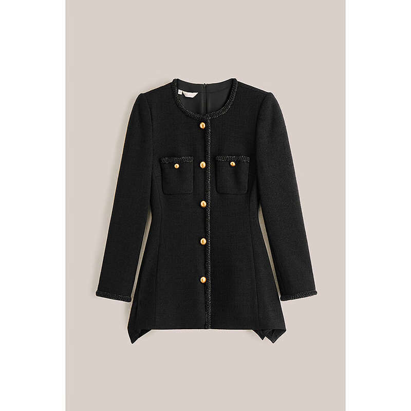 OBBLIGATO奥丽嘉朵2025秋冬新款醋酸修身剪裁提花小香风外套 黑色 XL