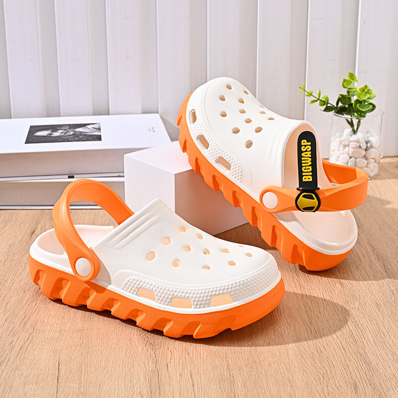 大黃蜂兒童洞洞鞋男童拖鞋夏季新款涼鞋男孩防滑軟底小孩沙灘涼拖 杏色 24 _25_適合腳長16.5厘米