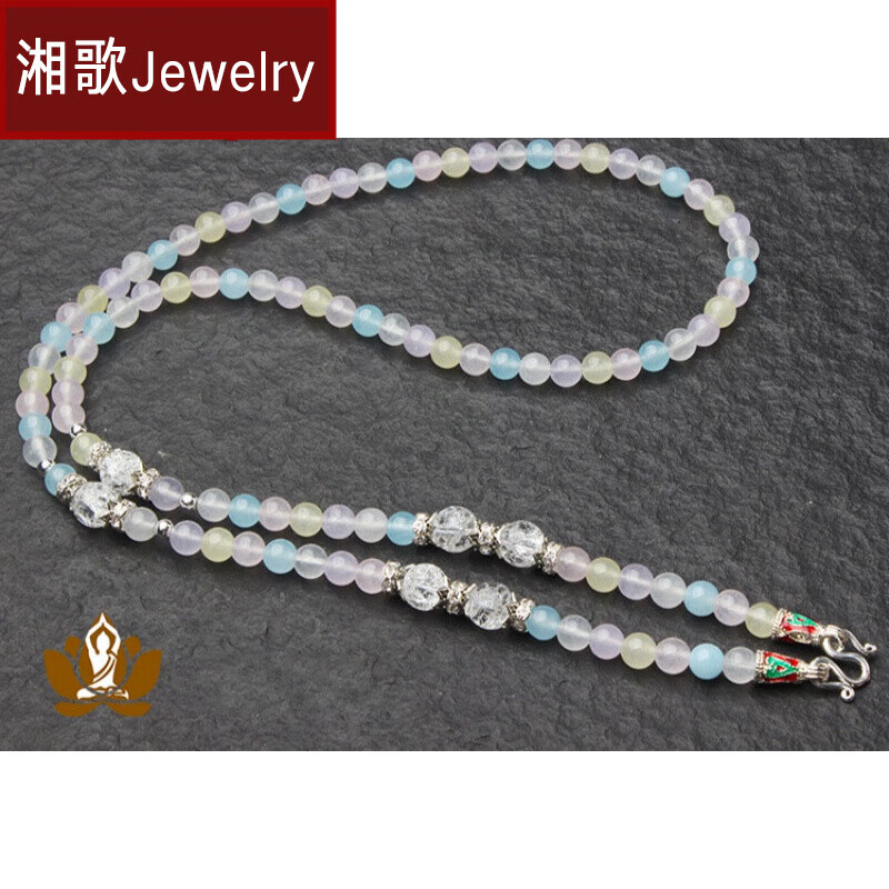 湘歌 高級感水晶佛牌鏈吊墜繩子女士項鏈掛繩男毛衣鏈掛鏈生日禮物 17號彩玉髓爆珠70厘米
