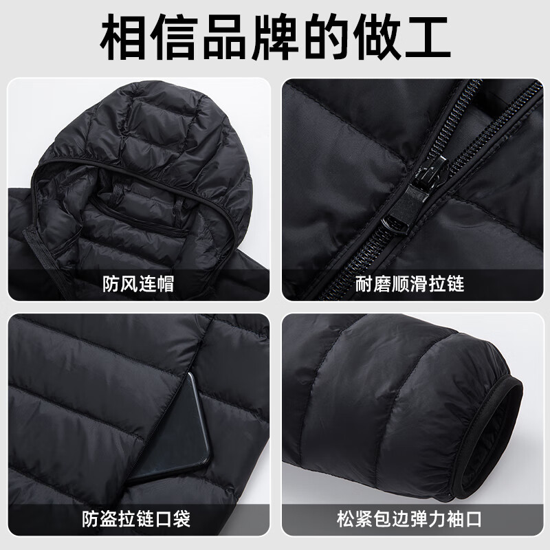 罗蒙短款羽绒服男士轻薄款休闲外套秋季新款中青年易穿搭羽绒外套 蓝色【连帽】 2XL (185)