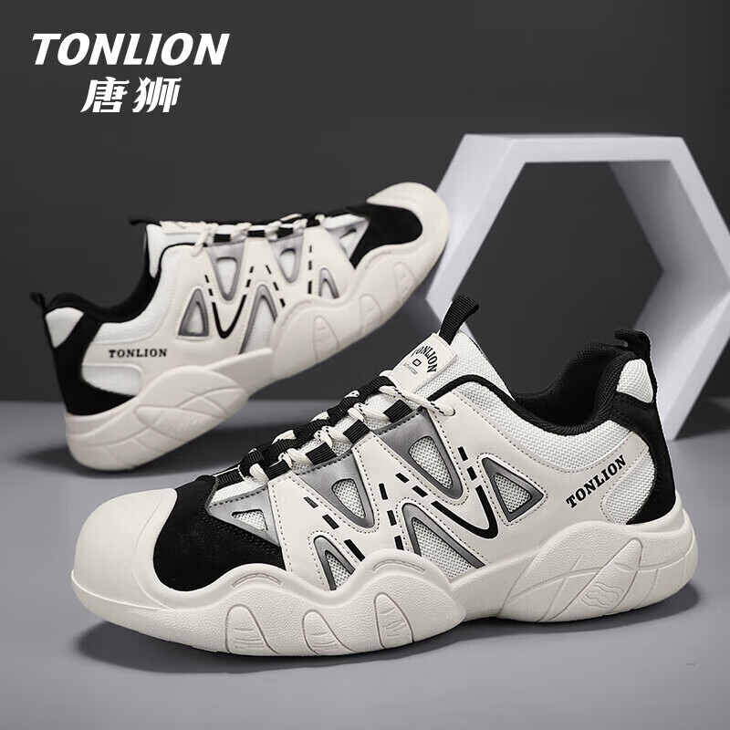 唐狮（TonLion）凉鞋男款镂空2025年新款秋透气徒步户外登山鞋百搭老爹鞋运动鞋 米黑色TSN20243007 40