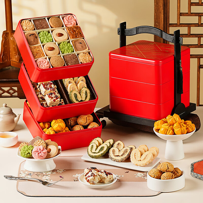 悠享时（YOTIME）曲奇饼干三层礼盒810g蝴蝶酥雪花酥零食伴手礼手信送礼物上海特产