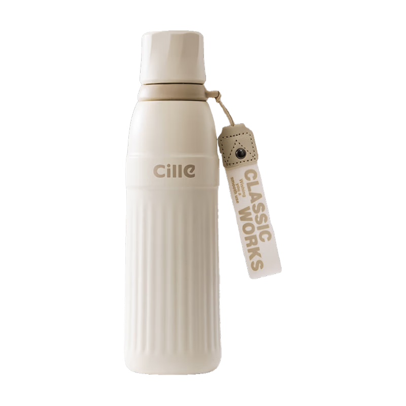 希樂（cille）保溫杯男女士學(xué)生高顏值316不銹鋼兒童吸管杯子戶外便攜運動水杯 黑色【316內(nèi)膽/雙飲】600ml