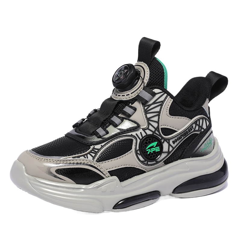 七波輝（7-PE）男童運(yùn)動鞋兒童鞋子2025秋冬新款皮面防水旋轉(zhuǎn)紐扣男孩防滑跑步鞋