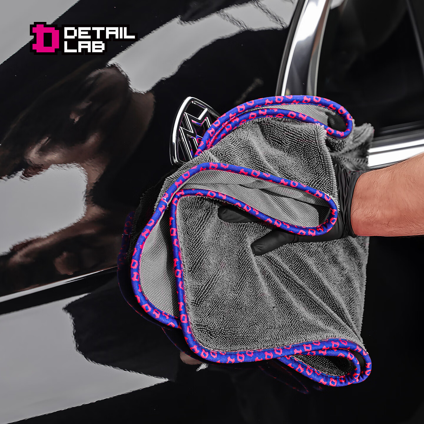 Detail Lab单面小辫子收水毛巾洗车单层强力吸水抹布擦车巾不掉毛专业 单层收水巾-灰底蓝边（50*70cm）