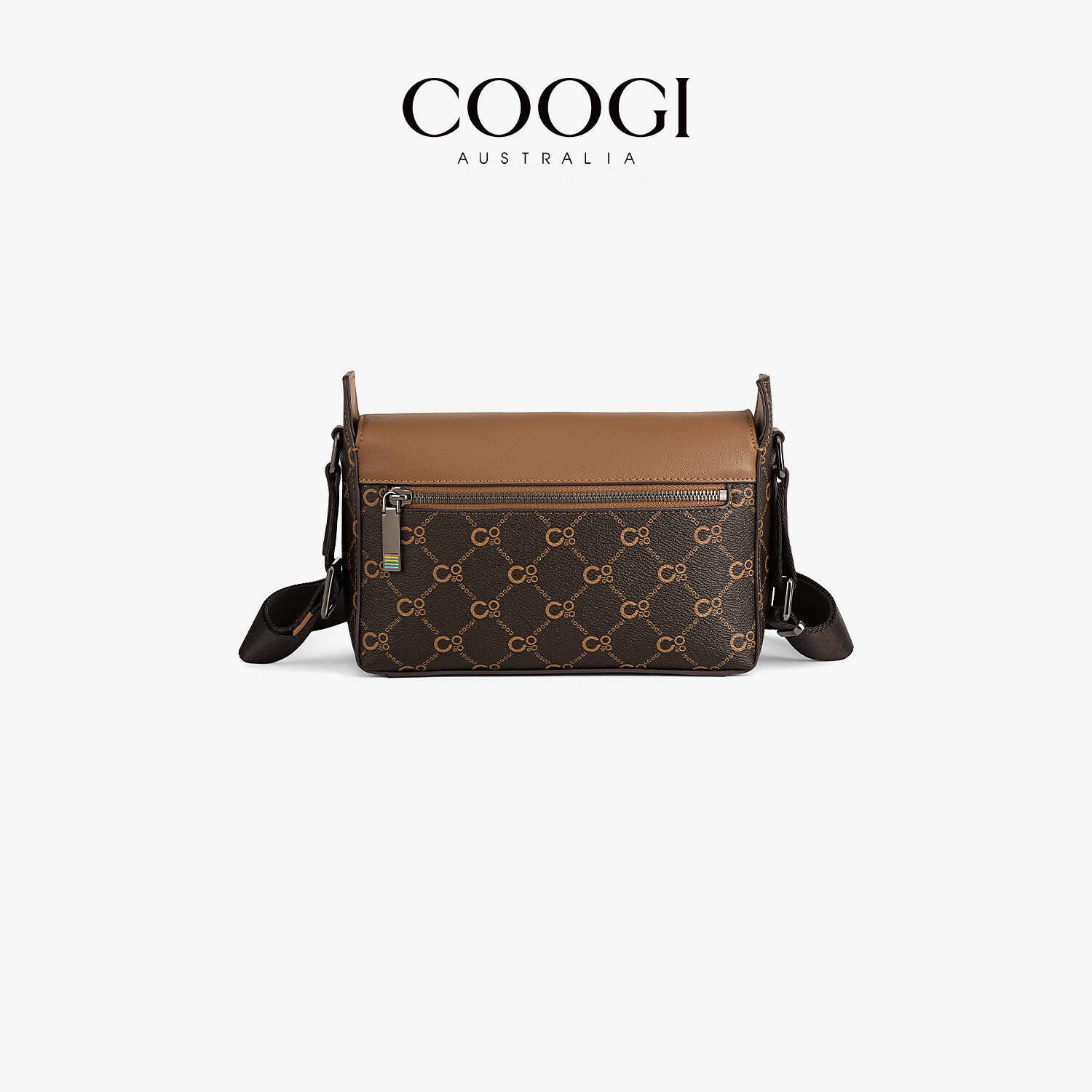 COOGI男士斜挎包轻奢旅行包通勤单肩背包大容量邮差电脑包相机包 咖啡色 22.5*8*17cm