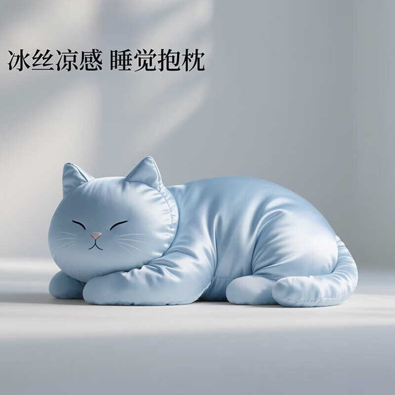曇蓓漫冰絲夏涼感公仔貓咪抱枕女生睡覺(jué)抱熊娃娃大玩偶毛絨玩具兒童禮物 藍色憨憨貓(冰絲款) 柔軟面料80厘米(賀卡+彩袋)