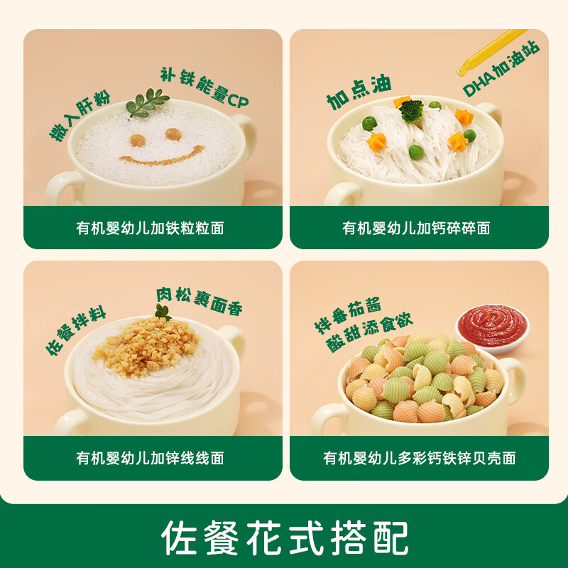 碧欧奇 婴幼儿辅食面条强化钙铁锌营养分阶宝宝面条儿童早餐挂面 8-12月+6盒有机组】线面2蝴蝶面2贝壳面2