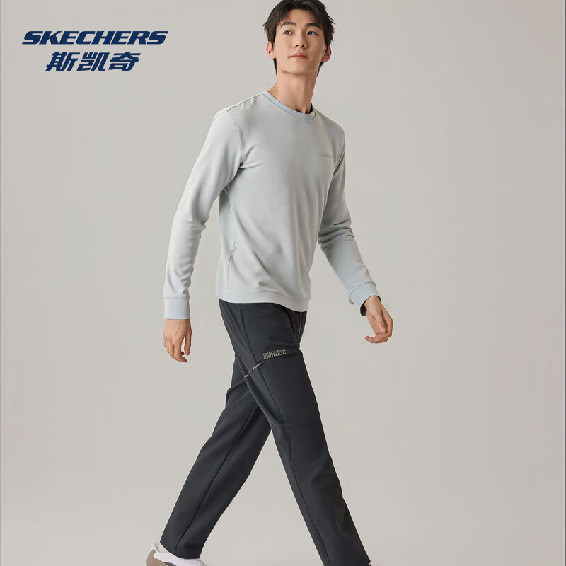 斯凯奇(Skechers)【梁朝伟同款】斯凯奇2025年秋冬新男针织长袖衫华夫格打底衫上衣 月球灰/00MV S