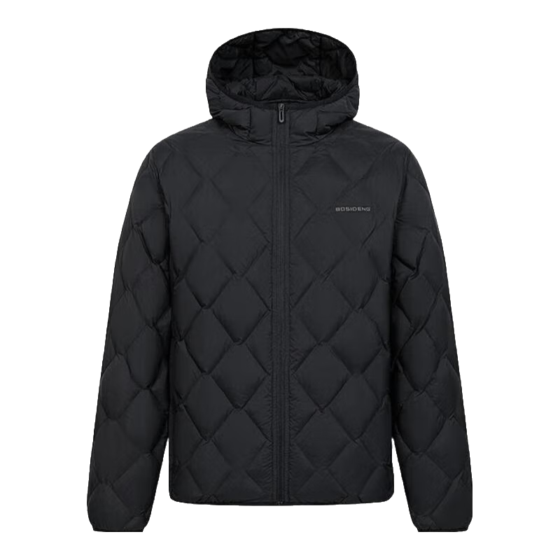 波司登（BOSIDENG）25新款90鹅绒轻薄羽绒服男短款菱格纹连帽防风保暖外套B250131023 黑色|8056-经典极简风 L 180/100A 体重约140-155斤